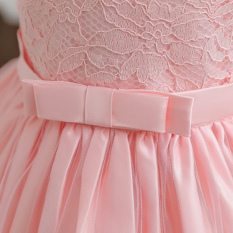 NNJXD Baby Girls Lace Dress Bowknot Flower Dresses Wedding Pageant Baptism Christening Tutu Gown Size (80) 6-12 Months #Light Pink - Image 4